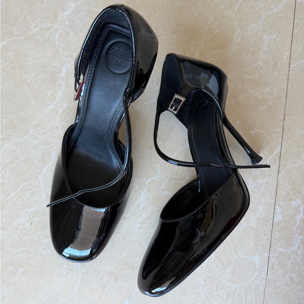 Zara Black Patent Leather Heels